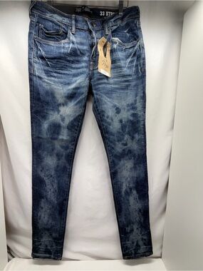 NWT PRPS Type R2 Slim Stretch Jeans Men's 33 Bleach Tie Dye Whiskered Denim